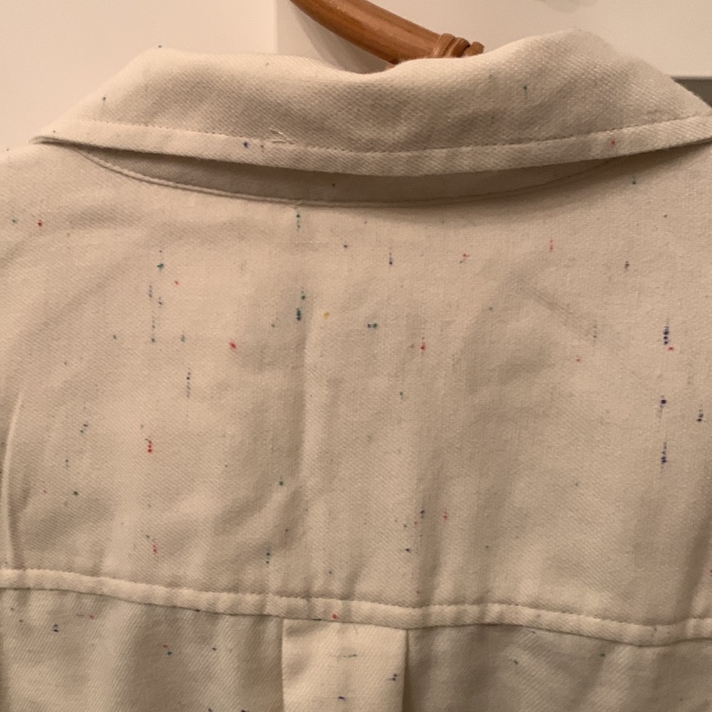 LOFT button down long sleeve blouse with colored speckles on beige size XL - Picture 7 of 15